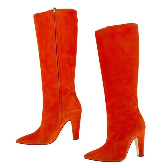 Manolo Blahnik Lina Orange Suede Knee High Pointed Toe Heeled Boot size IT 39.5 - Picture 5 of 15